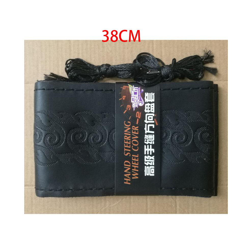 (38Cm B-Line) Hand Stitched Genuine Leather Car Steering Wheel Cover Braid On Steering-Wheel With Needles Thread 36 38 40Cm Size Black 8721142013711