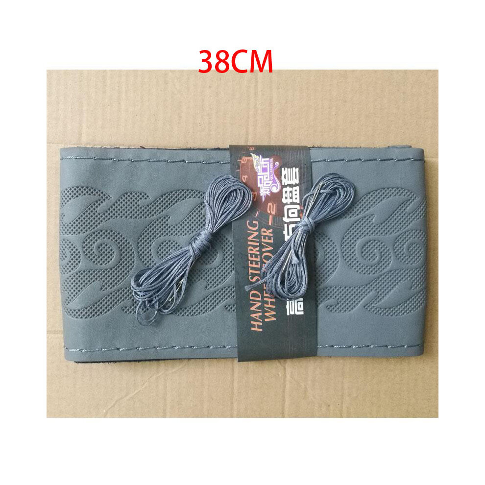 (38Cm ) Hand Stitched Genuine Leather Car Steering Wheel Cover Braid On Steering-Wheel With Needles Thread 36 38 40Cm Size Gray 8721142013728