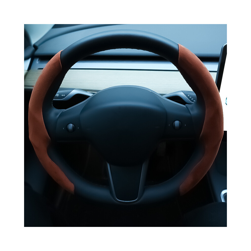 (Brown) Suede Leather Anti-Slip Car Steering Wheel Cover All Seasons Universal Car Steering Wheel Suede Fabric Sweat-Absorbent Cover Brown 8721142013544