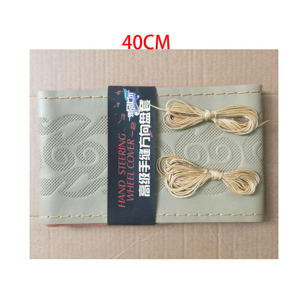 (40Cm ) Hand Stitched Genuine Leather Car Steering Wheel Cover Braid On Steering-Wheel With Needles Thread 36 38 40Cm Size Beige 8721142013735
