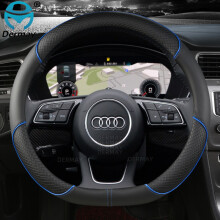 (D shape Blue) Microfiber Leather Sport Car Steering Wheel Cover Non-slip for Audi A1 8X A2 A3 Q3 Q5 Q2 A4 A5 A6 Avant Auto Accessories