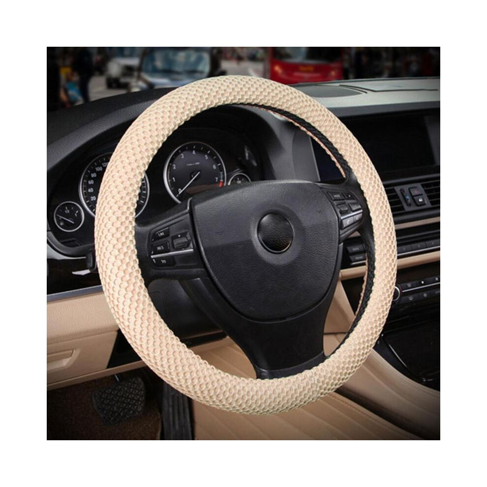 (Beige) Braid On Steering Wheel Car Steering Wheel Cover With Needles And Mesh Fabric Diameter 36-38Cm Auto Car Accessories Beige 8721141992604