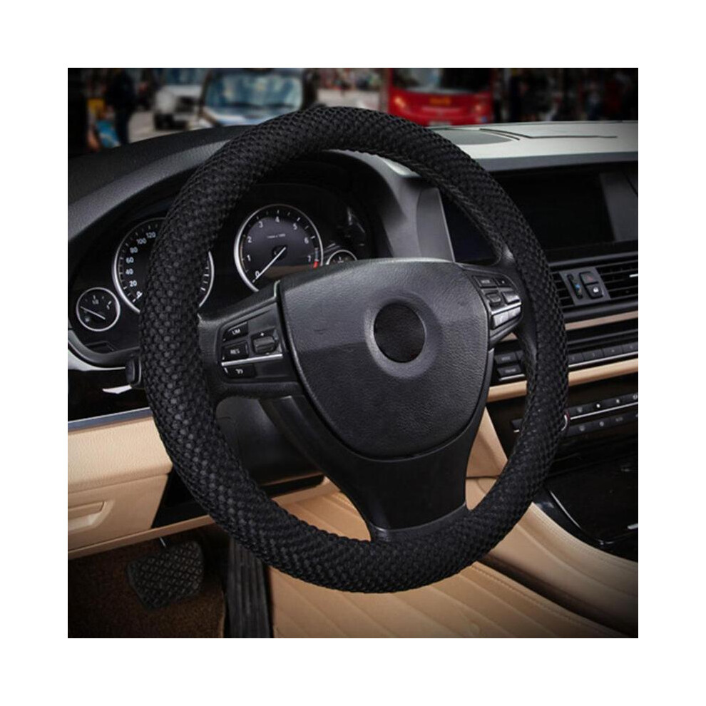 (Black) Braid On Steering Wheel Car Steering Wheel Cover With Needles And Mesh Fabric Diameter 36-38Cm Auto Car Accessories Black 8721141992611