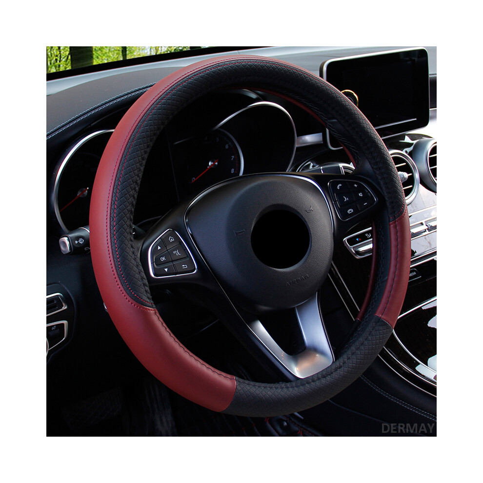 (Wine ) Car Steering Wheel Covers 37-38Cm Universal Pu Leather Steering-Wheel Cover Automobiles Anti-Slip Four Seasons Auto Accessories Red 8721142005372