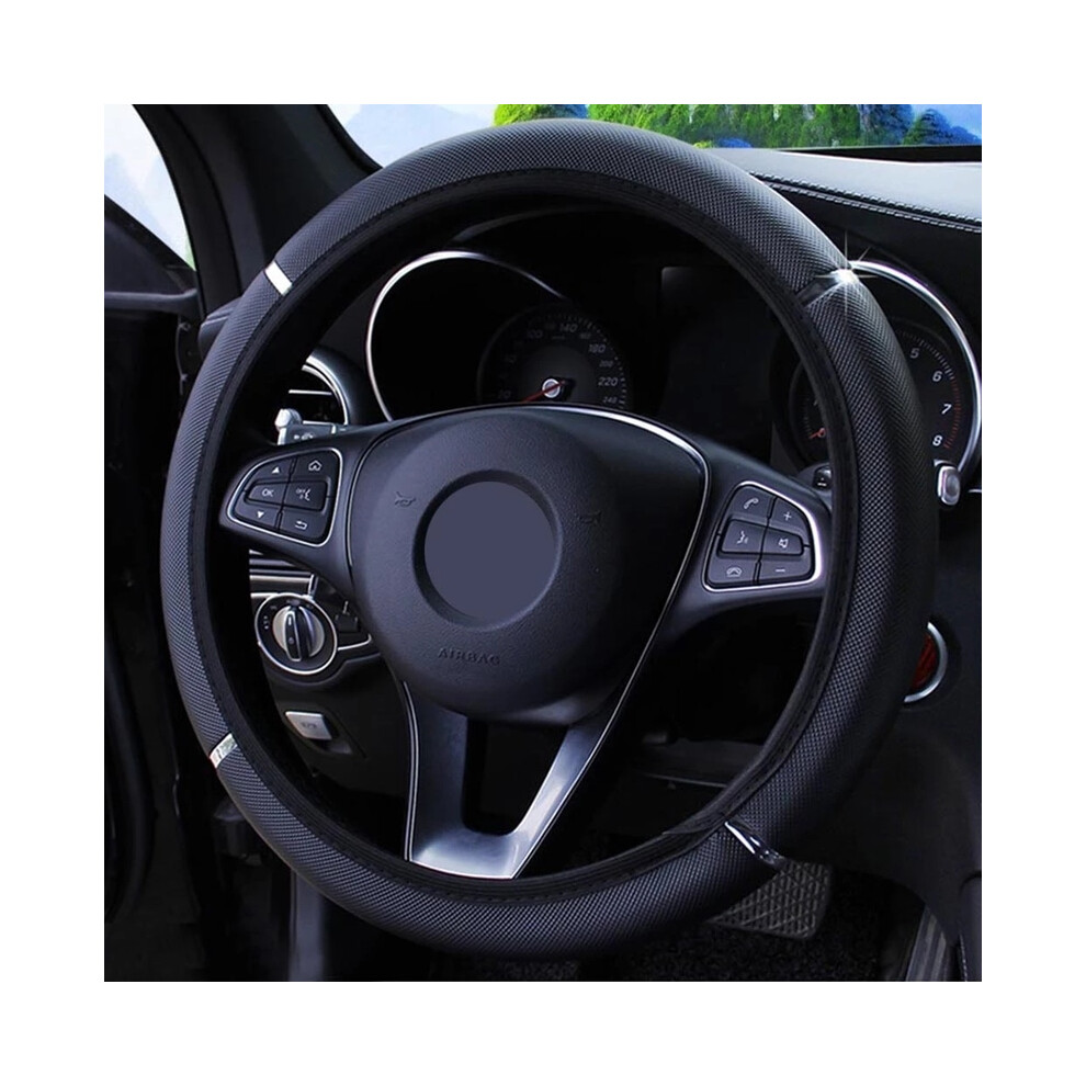 (Black) Universal Car Steering Wheel Cover Metal Strip Anti Slip Pattern Faux Leather Covers For 37 - 38Cm Diameter Auto Steering Wheel Black 8721141994417