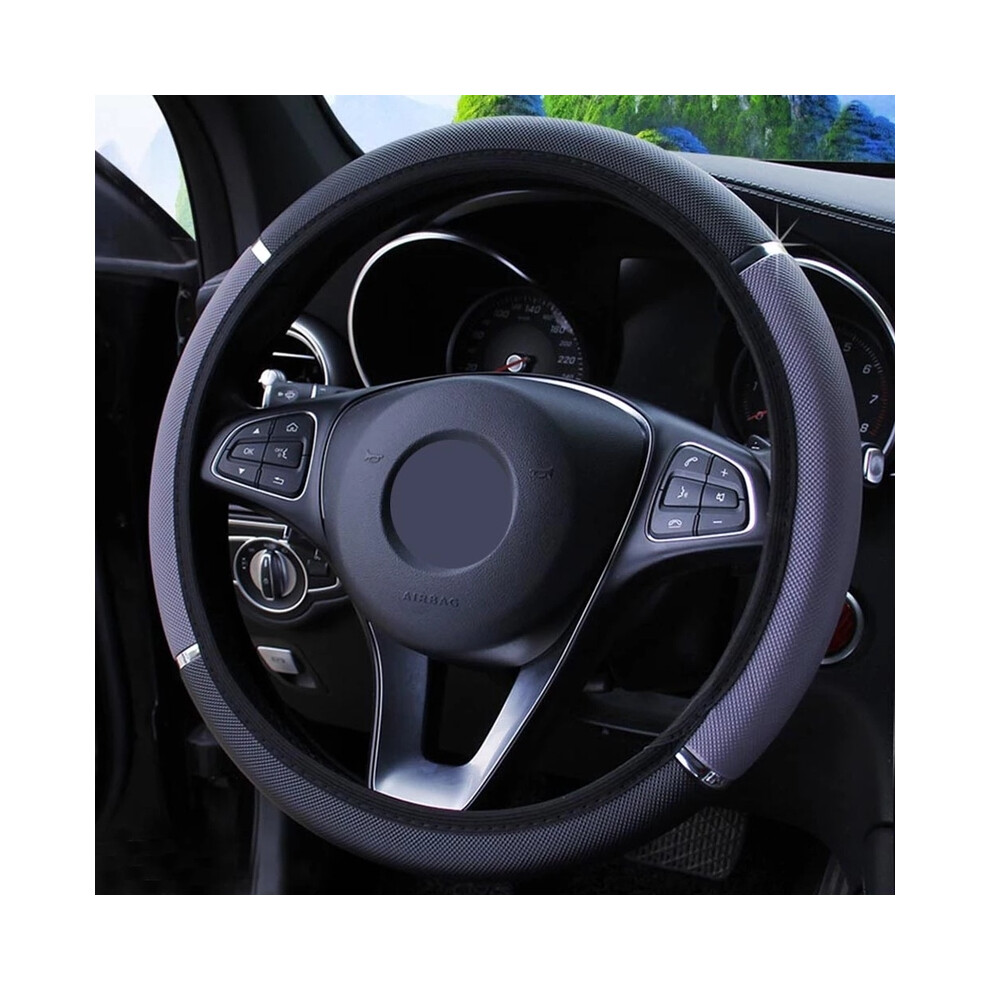 ( Gray) Universal Car Steering Wheel Cover Metal Strip Anti Slip Pattern Faux Leather Covers For 37 - 38Cm Diameter Auto Steering Wheel Black/Gray 8721141994448