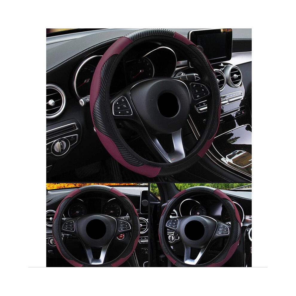 (grape color) Car Steering Wheel Cover Breathable Anti Slip PU Leather Steering Covers Suitable 37-38cm Auto Decoration Carbon Fiber-image-OPC-PDYFPVN-NEW