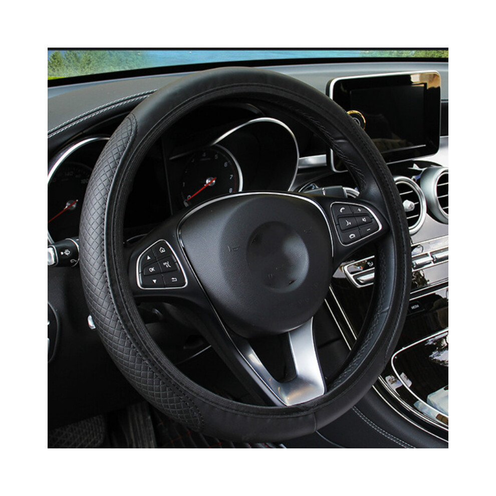 (Black) Universal Car Steering Wheel Cover Skidproof Auto Steering- Wheel Cover Anti-Slip Embossing Leather Car-styling Car Accessories-image-OPC-PDYFPWB-NEW