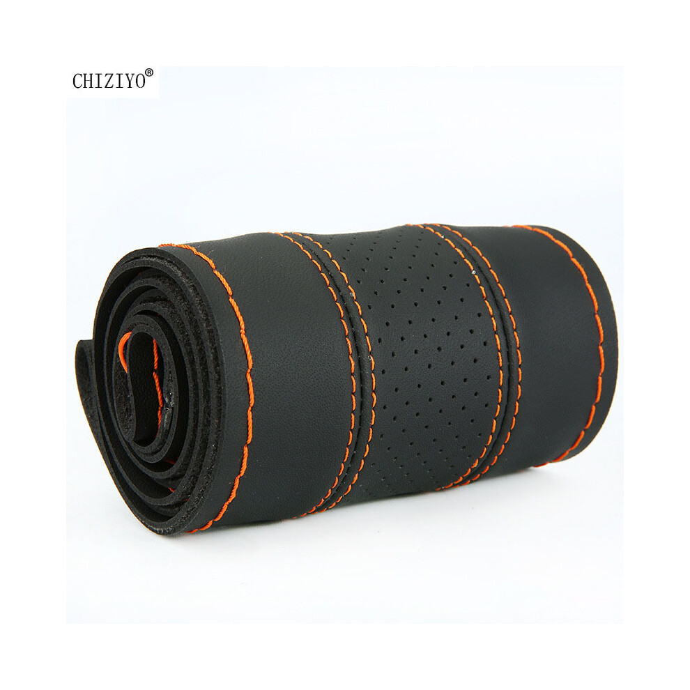 (Orange) Microfiber Leather Fashion Sports Hand-sewn Steering Wheel Cover DIY Braid Needles Thread Car Grips Four Seasons Applicable-image-OPC-PDYFPXQ-NEW