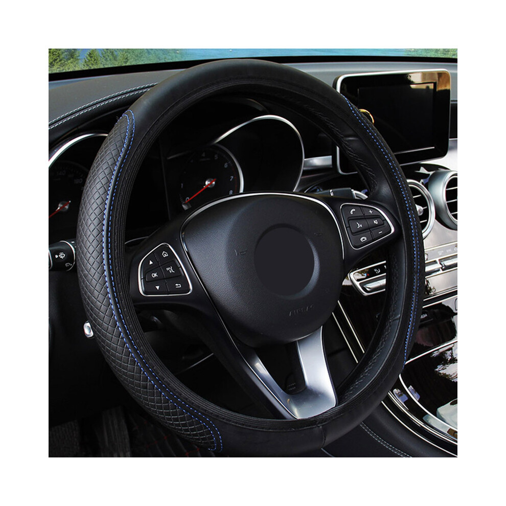 ( Blue) Universal Car Steering Wheel Cover Auto Interior Decorative Pu Microfiber Anti-Slip Embossing Skidproof Protector Accessories Black/Blue 8721141999269