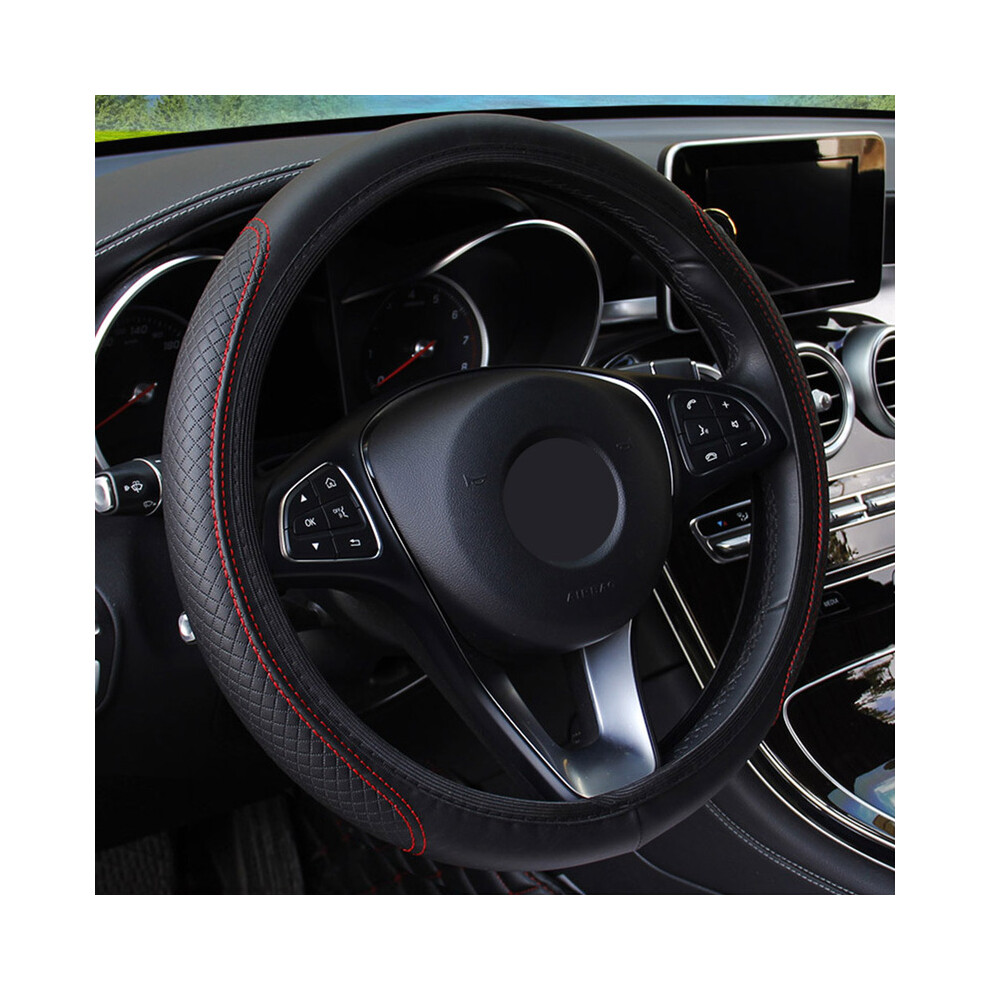 ( Red) Universal Car Steering Wheel Cover Auto Interior Decorative Pu Microfiber Anti-Slip Embossing Skidproof Protector Accessories Black/Red 8721141999276
