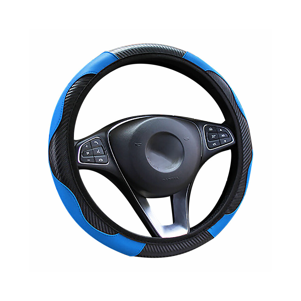( Color) Car Steering Wheel Cover Perfect Fit Steering Wheel Breathable Non-Slip Pu Leather Steering Cover For 37-38Cm Blue 8721141999634