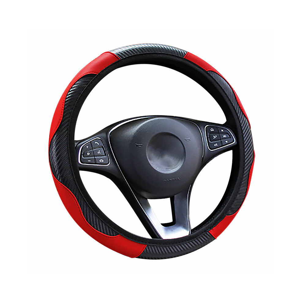 ( Color) Car Steering Wheel Cover Perfect Fit Steering Wheel Breathable Non-Slip Pu Leather Steering Cover For 37-38Cm Red 8721141999658