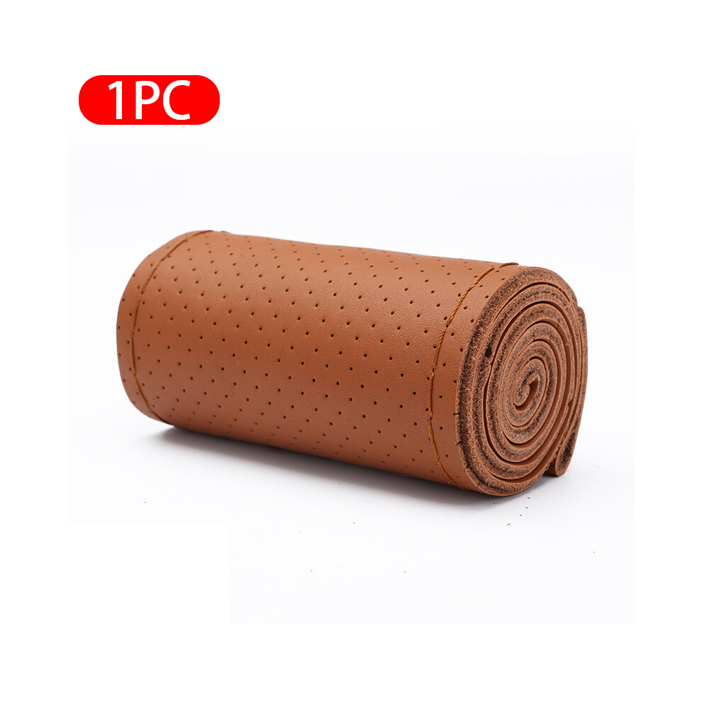 (Brown) Genuine Leather Car Steering Wheel Cover With Needles Thread Diy Braid 37-38Cm Anti-Slip Cowhide Steer-Wheel Protector Brown 8721142000186
