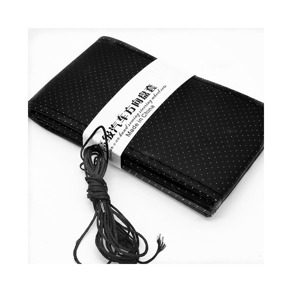 (Black) Braid On Steering Wheel Car Steering Wheel Cover With Needles And Thread Artificial Leather Diameter 38Cm Auto Car Accessories Black 8721141996107