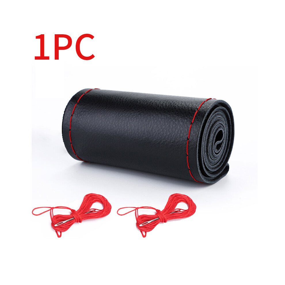 (Style 1 ) Universal Genuine Leather Steering Wheel Cover 37Cm-38Cm Anti-Slip Braiding Cover For Steering Wheel Cowhide Steering Protector Red 8721142002869