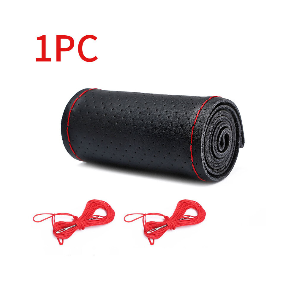 (Style 2 ) Universal Genuine Leather Steering Wheel Cover 37Cm-38Cm Anti-Slip Braiding Cover For Steering Wheel Cowhide Steering Protector Red 8721142002883