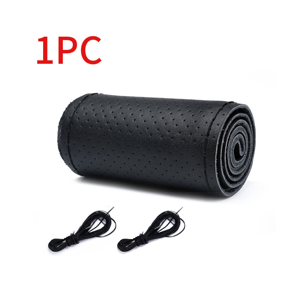(Style 2 ) Universal Genuine Leather Steering Wheel Cover 37Cm-38Cm Anti-Slip Braiding Cover For Steering Wheel Cowhide Steering Protector Black 8721142002876
