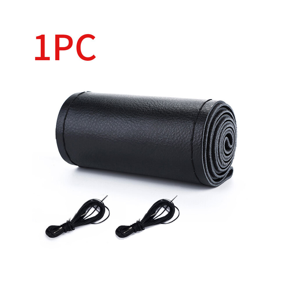 (Style 1 ) Universal Genuine Leather Steering Wheel Cover 37Cm-38Cm Anti-Slip Braiding Cover For Steering Wheel Cowhide Steering Protector Black 8721142002852