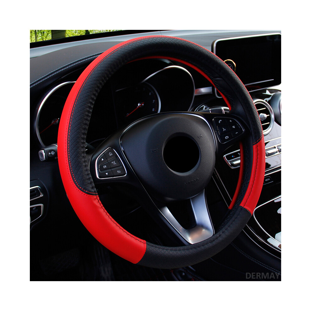 (Red) 2019 New Car Steering Wheel Cover For 37-38Cm Leather Breathable Fabric Braid Car Steering-Wheel Cover Auto Interior Accessories Red 8721142010574