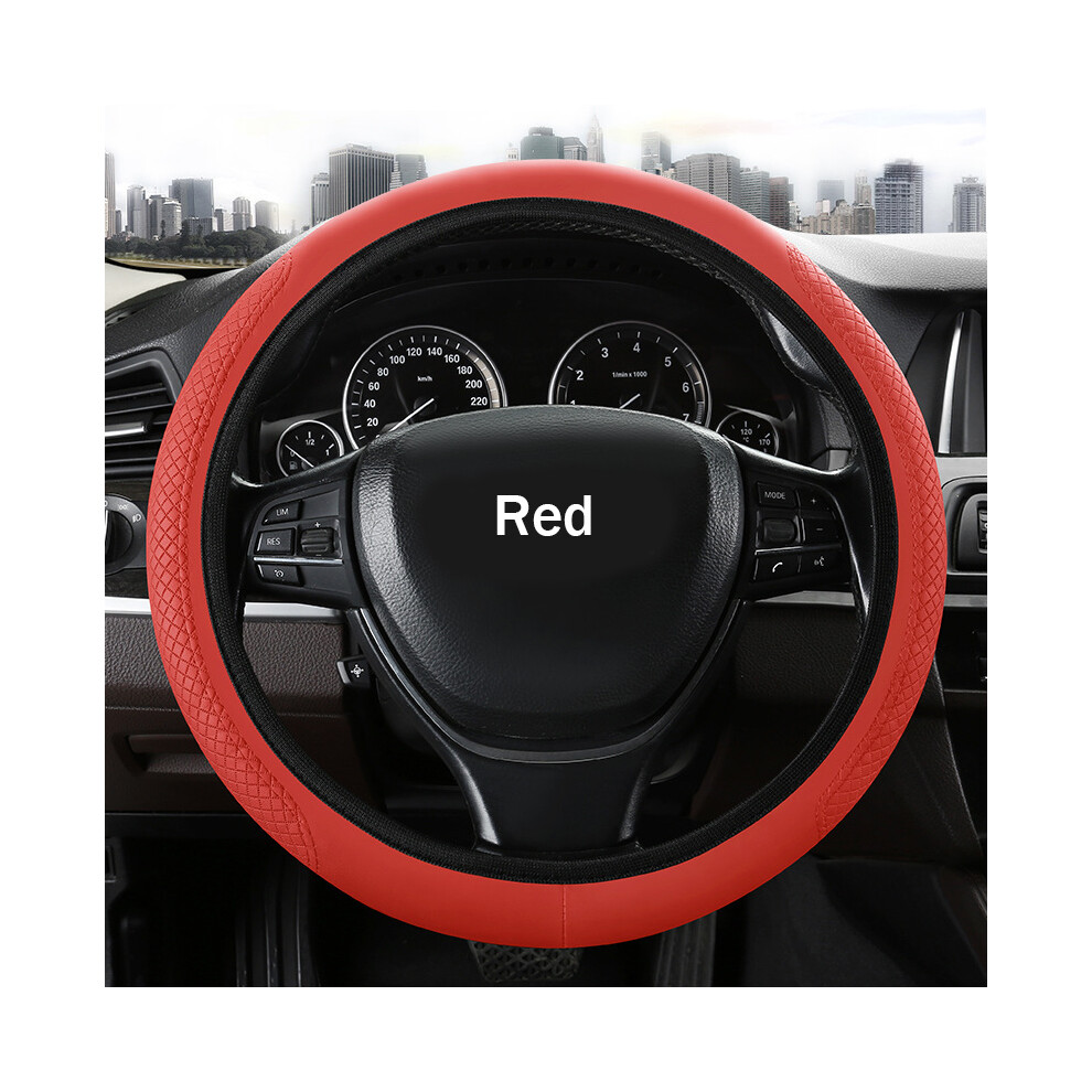 (Red) Universal Car Steering Wheel Cover Skidproof Auto Steering- Wheel Cover Anti-Slip Embossing Leather Car-Styling Car Accessories Red 8721141997203