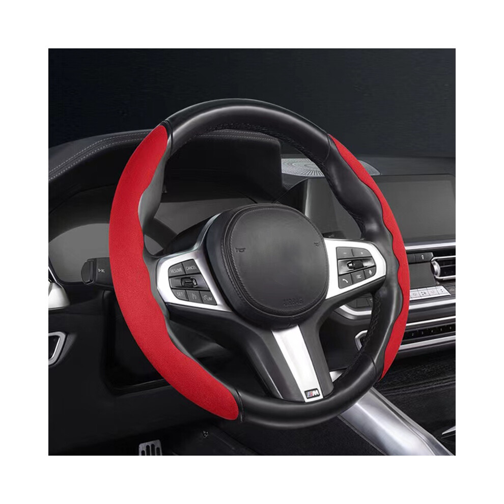 (B ) Suede Car Steering Wheel Cover 38Cm 15Inch Fur Material Universal Steer Wheel Booster Cover Anti-Skid Accessories Red 8721142003859