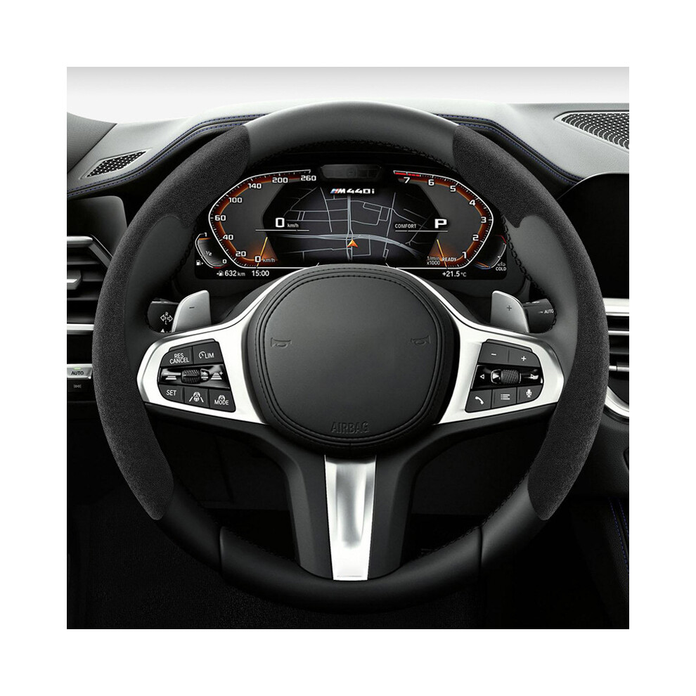 (Black) Suede Car Steering Wheel Cover 38Cm 15Inch Fur Material Universal Steer Wheel Booster Cover Anti-Skid Accessories Black 8721142003873