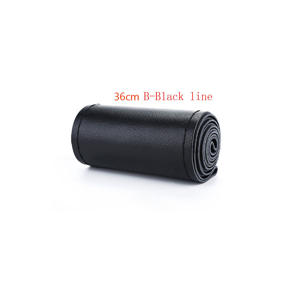 (36Cm B- Line) Diy Durable Skidproof Car Steering Wheel Cover With Needles And Thread Genuine Leather Cowhide Steering Wheel Cover 36 38 40Cm Black 8721142003958