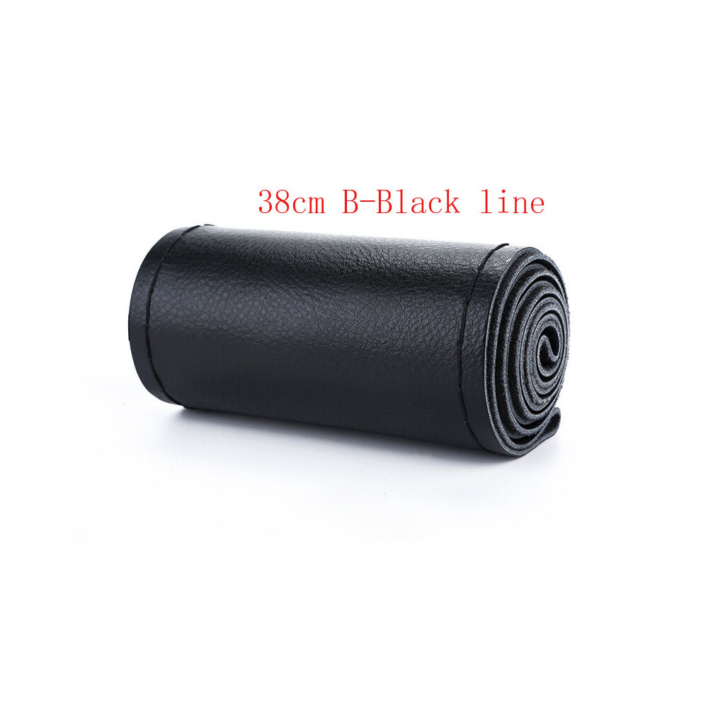 (38Cm B- Line) Diy Durable Skidproof Car Steering Wheel Cover With Needles And Thread Genuine Leather Cowhide Steering Wheel Cover 36 38 40Cm Black 8721142003996