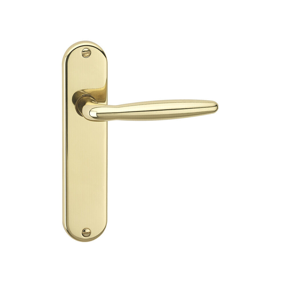 (Polished Brass Plain) Metal Lever Latch Door Handles Set Round Rose 5063536039529