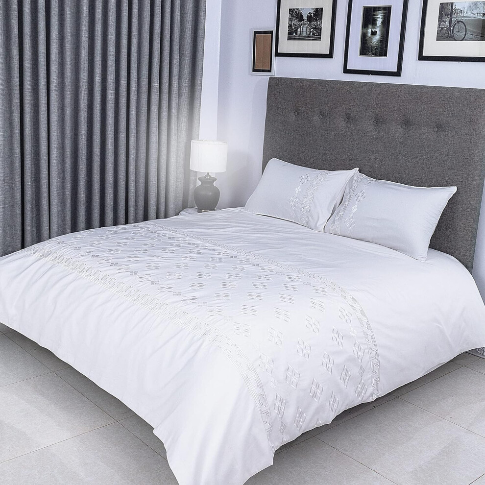 FLAX LINEN Duvet Covers Set White, Classic Hotel Collection (King)