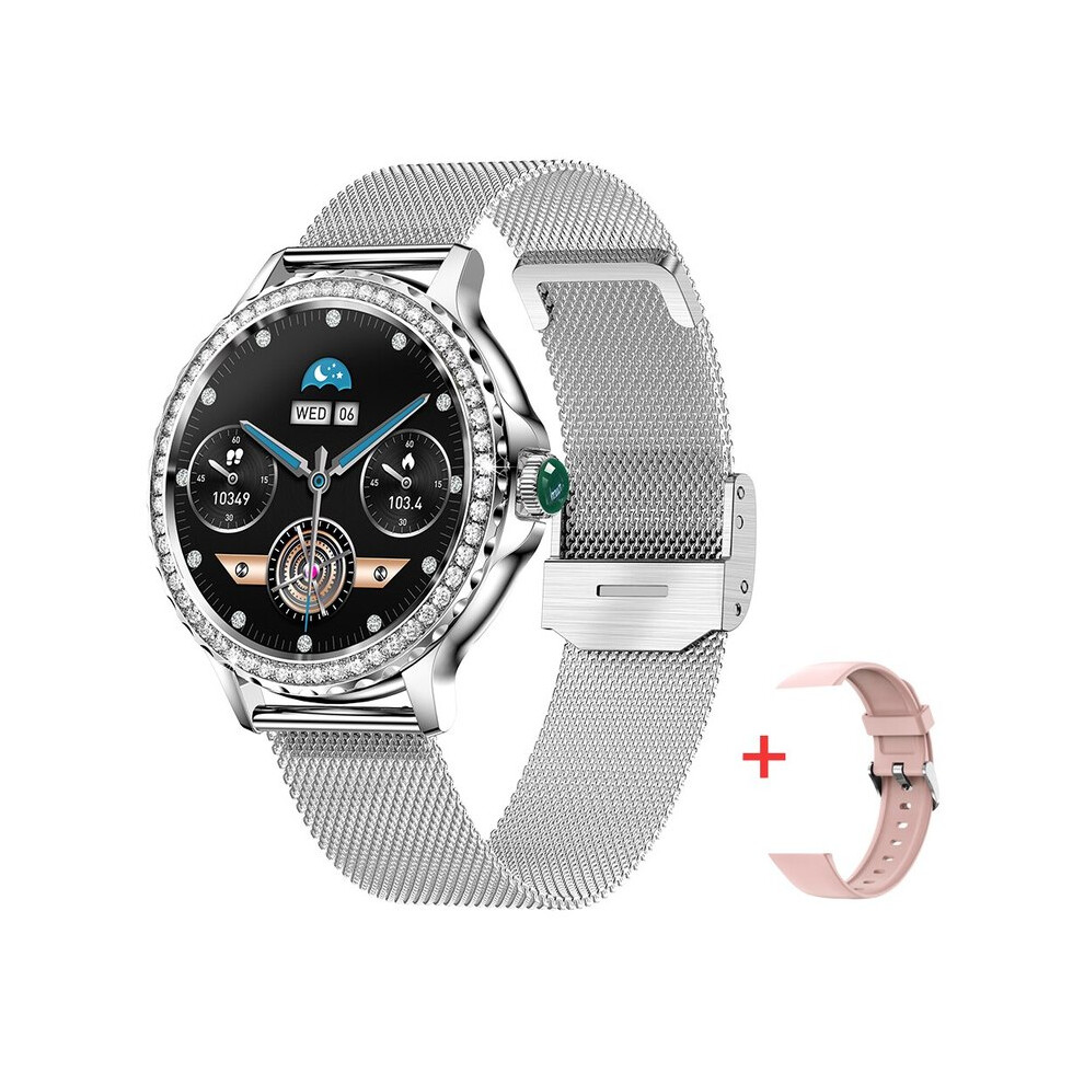 (Silver) Rosegold Smart Watch For Lady Bluetooth Call 100+Sports Mode Fitness Adult Smartwatch DIY Dials For IOS Android NX19