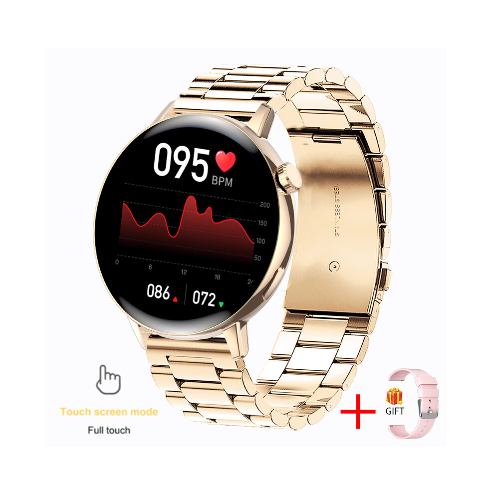 (Gold Steel) New Fashion Adult Smartwatch Bluetooth Call Full Screen Touch Waterproof Watch Ladies Heart Rate Monitor Smart Watch For