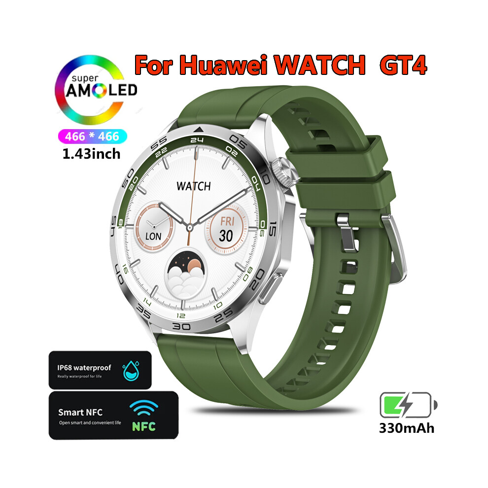 (Green) Watch GT4 For Huawei Smart Watch Adult GPS Tracker 1.43 Inch 466*466 HD Screen Always Display Bluetooth Call Smartwatch New