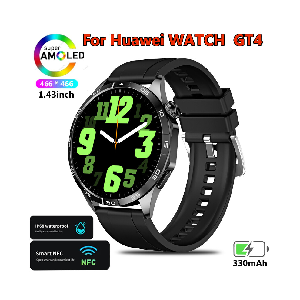 (Black) Watch GT4 For Huawei Smart Watch Adult GPS Tracker 1.43 Inch 466*466 HD Screen Always Display Bluetooth Call Smartwatch New