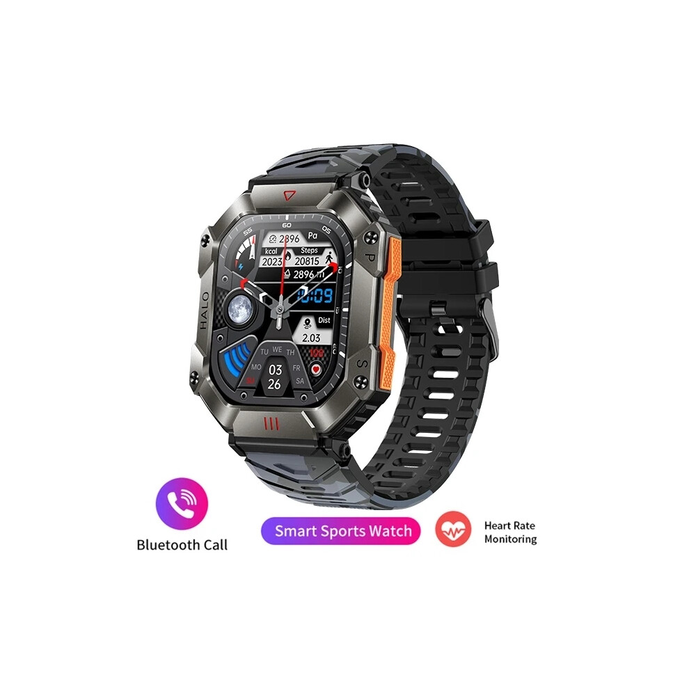 (Black camouflage) New 2.0 inch Rugged Military Smart Watch Adult For Android IOS Ftiness Watches Ip68 Waterproof AI Voice Bluetooth Call Smartwatch