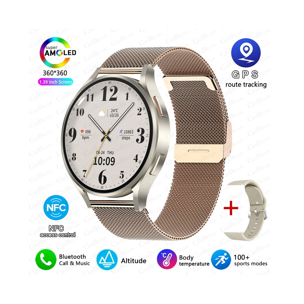 (Rose gold net) 2024 New NFC Bluetooth Call Smart Watch Adult Watch 6 GPS Motion Track 360*360 HD Screen Watches IP68 Waterproof Smartwatch Adult