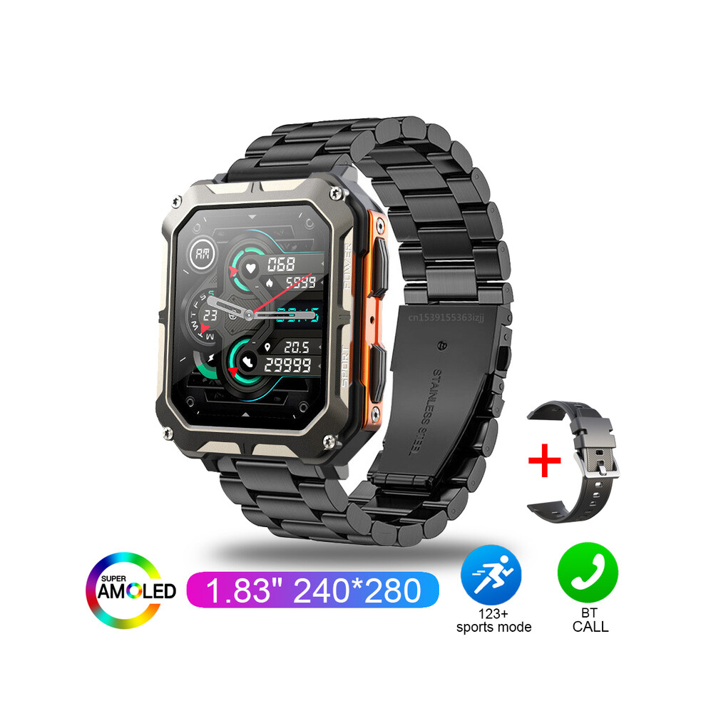 (Orange steel strip) 2024 New C20 Pro Smart Watch Voice Assistant BT Wireless Call Business Outdoor Sports IP68 Waterproof Wristwatch For Android iOS