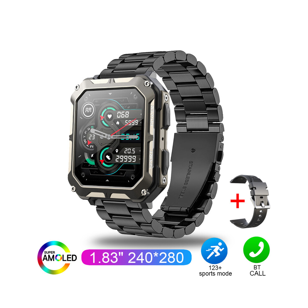 (Black steel strip) 2024 New C20 Pro Smart Watch Voice Assistant BT Wireless Call Business Outdoor Sports IP68 Waterproof Wristwatch For Android iOS