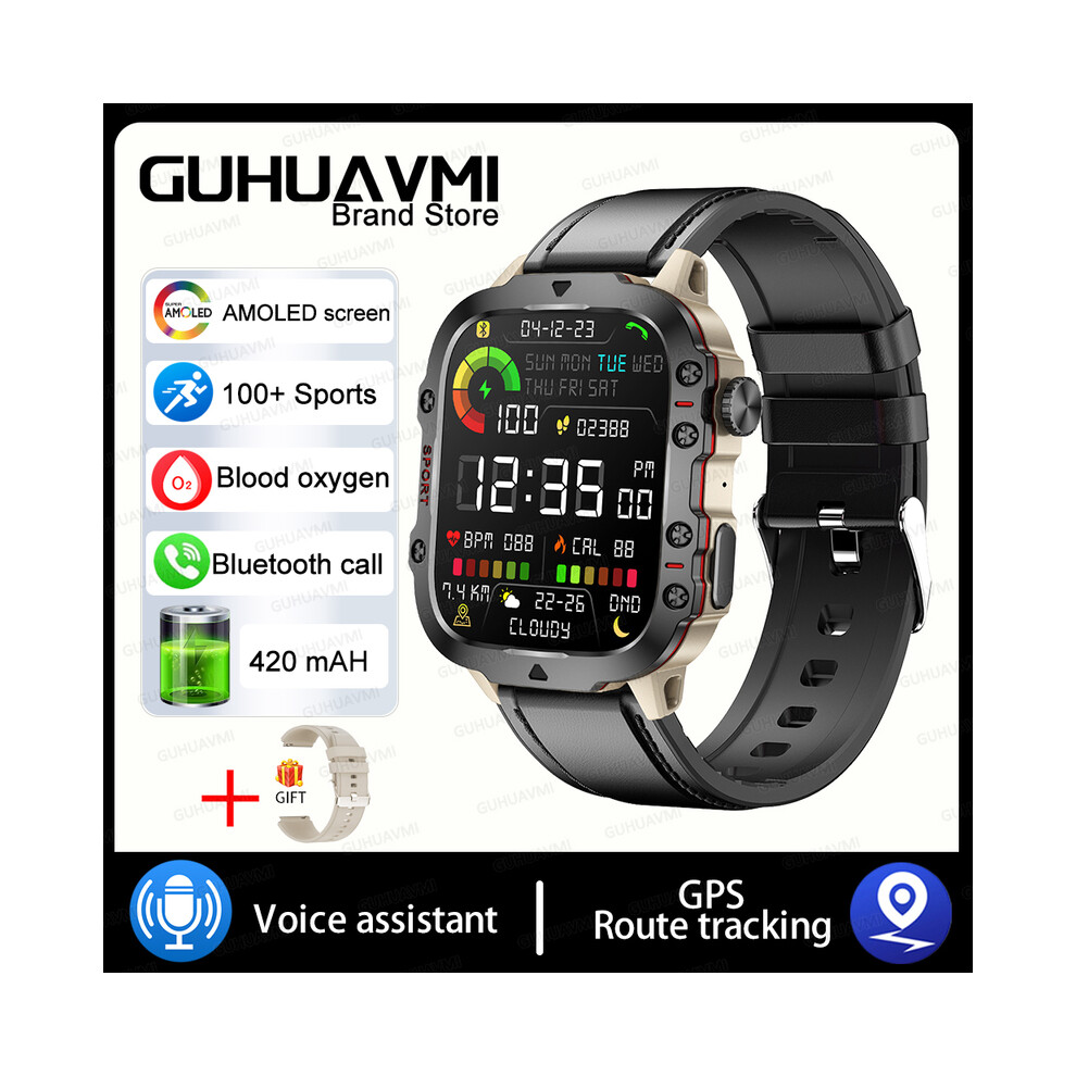 (2024 NEW Watch, Grey-Leather) 2024 Outdoor Smart Watch Adult 2.01 HD Screen Bluetooth Call Smart Watch Heart Rate Blood Oxygen Sport Waterproof Brace