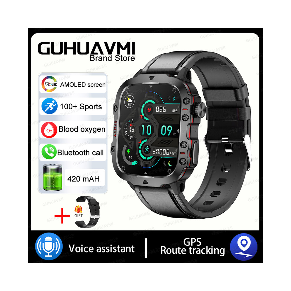 (2024 NEW Watch, Black-Leather) 2024 Outdoor Smart Watch Adult 2.01 HD Screen Bluetooth Call Smart Watch Heart Rate Blood Oxygen Sport Waterproof Brac