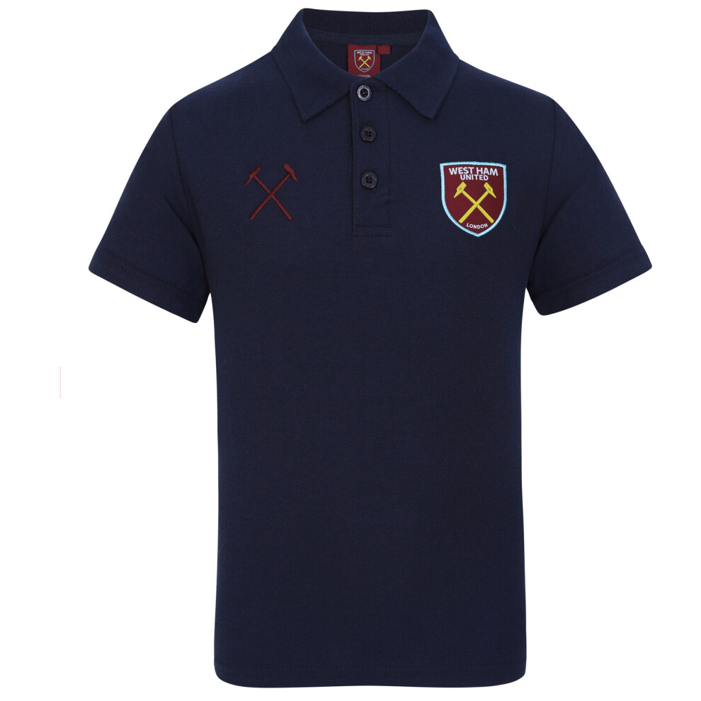 (Navy, Large) West Ham United FC Official Football Gift Mens Crest Polo Shirt