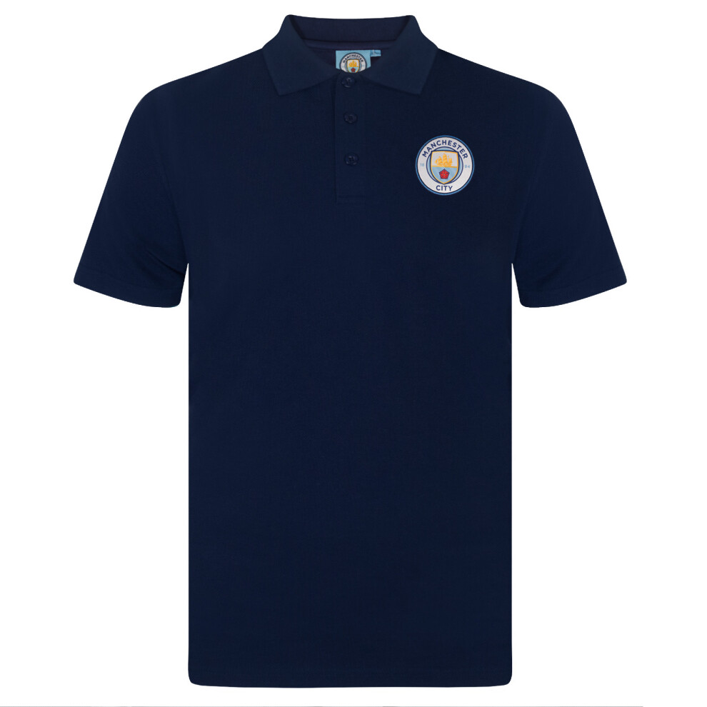 (Navy Blue, XL) Manchester City FC Official Football Gift Mens Crest Polo Shirt