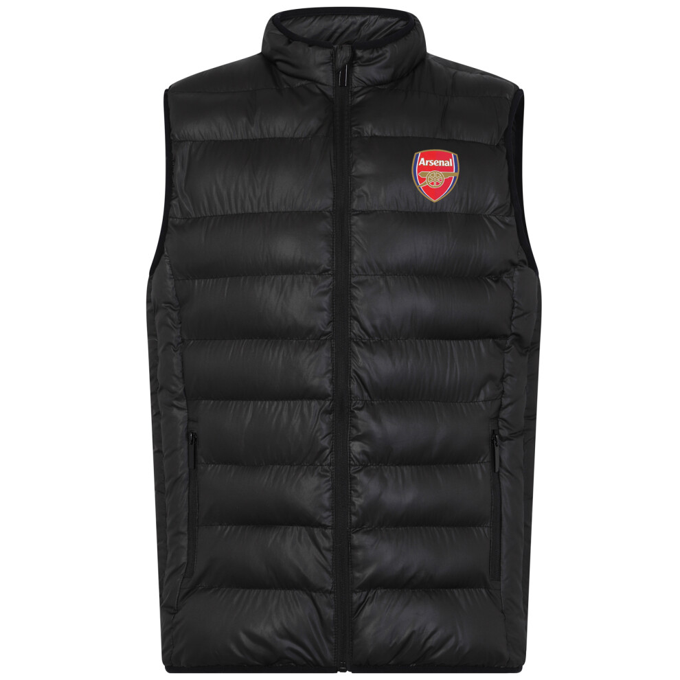 (Black Zip, 2XL) Arsenal FC Official Football Gift Mens Padded Body Warmer Jacket Gilet