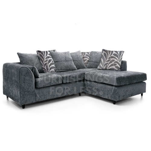 (Grey, Right Hand Facing) Zink Chenille Corner Sofa Range - 2 Colours