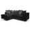 (Black, Left Hand Facing) Zink Chenille Corner Sofa Range - 2 Colours 1