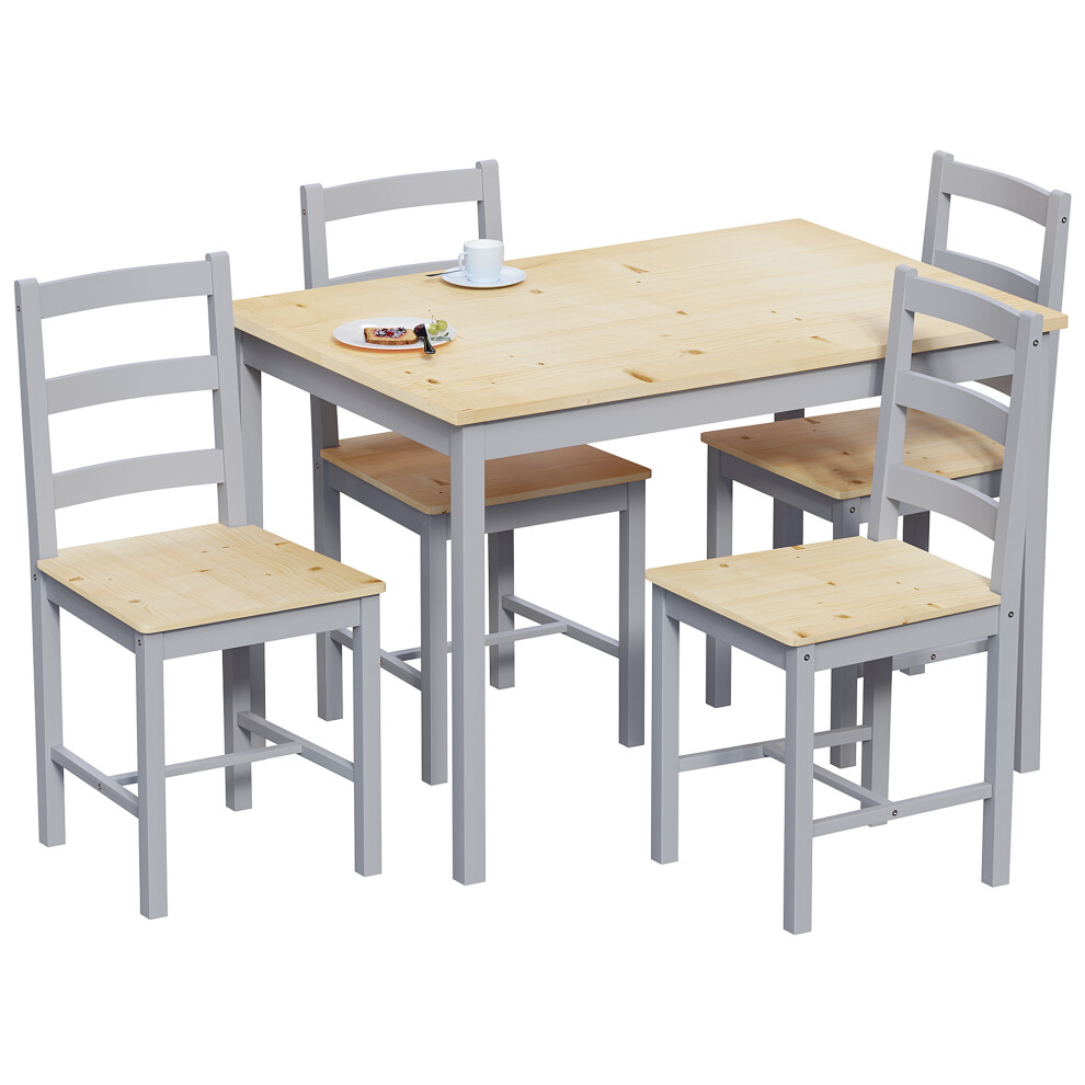 (Grey & Pine, 4 Seater) Yorkshire Home Dining Set Chairs Table Wood