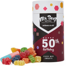 50th Birthday Fizzy Mix Sweets Premium Birthday Gifts 500g Tubes Vegan &amp; Vegetarian-Friendly