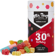 30th Birthday Fizzy Mix Sweets Premium Birthday Gifts 500g Tubes Vegan &amp; Vegetarian-Friendly