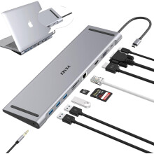10 in 1 Docking Station - HDMI, VGA, RJ45, 3 x USB, USB-PD, Card Reader, Audio